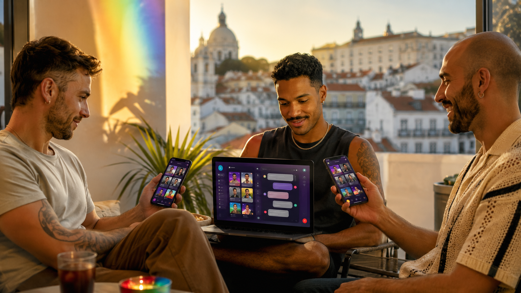Homens adultos a utilizar aplicações e chats gay em Portugal