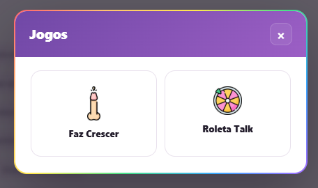 Menu de jogos do gChat com Faz Crescer e Roleta Talk