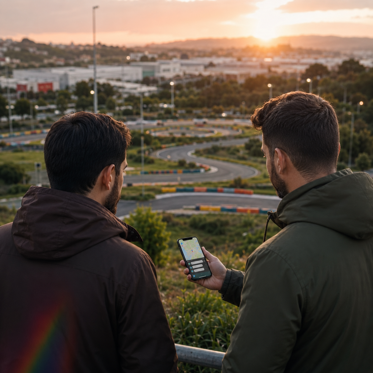 Dois homens adultos a conversar numa zona automóvel de Sintra